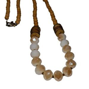 Wooden Beaded Earth Tones Faceted Ethnic Lucite Beads XLong 38" BOHO Necklace